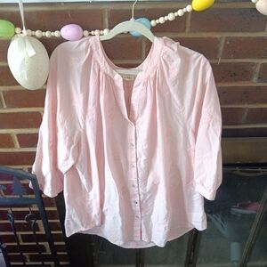Jane and Delancey Sheer Pink Floral Blouse 2X